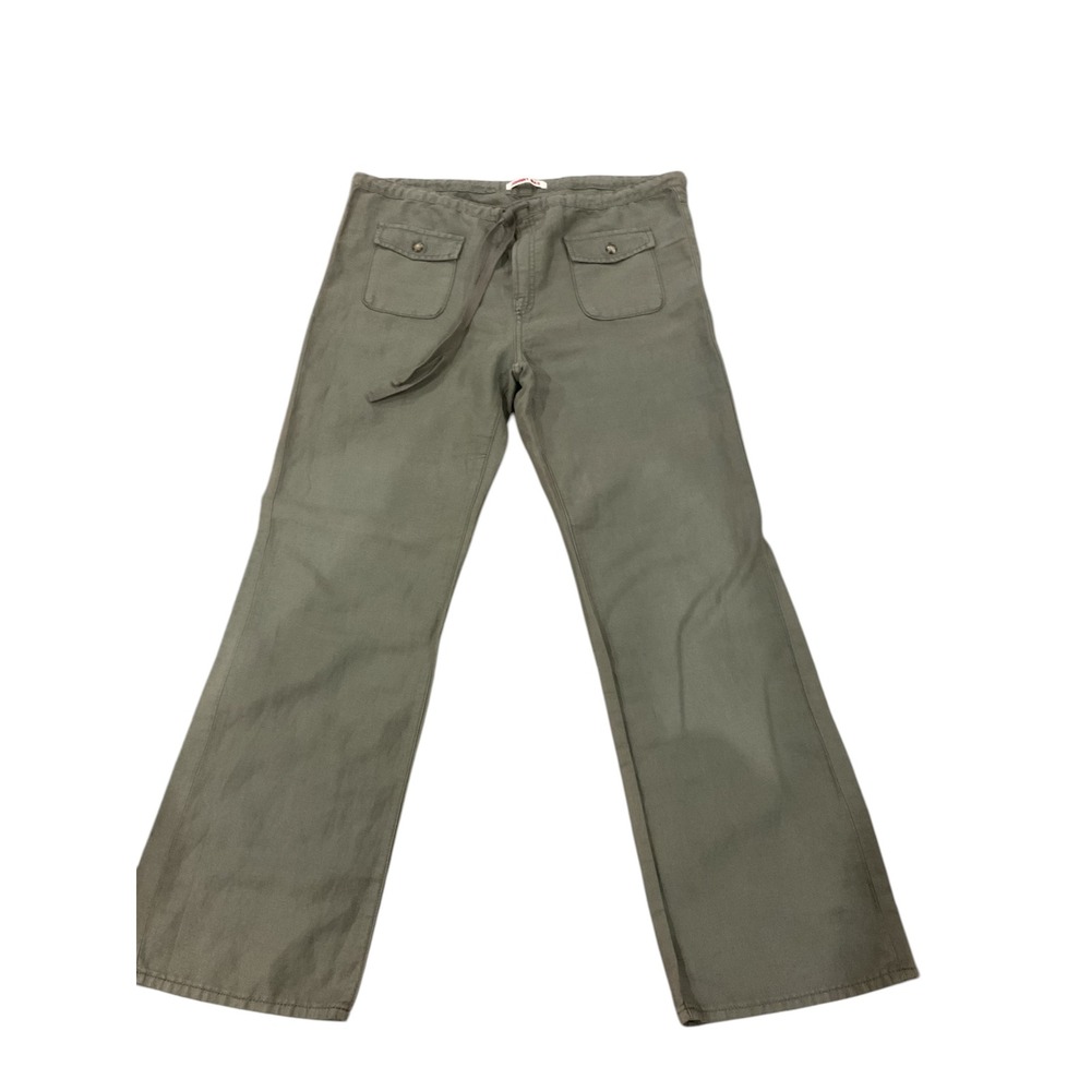 Johnny Was Olive Green Linen Cotton Drawstring Wide Leg Pants Small Utility Boho